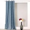 HOMEMAISON Rideau En Velours Imprimé Foil Feuillage Argent VEGY Bleu Jean 140 X 260 Cm - Bleu Jean
