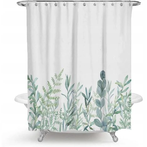 BETTERLIFE Rideau De Douche Avec 12 Anneaux Pour La Fixation, 180x200 Cm, Plantes Vertes(D) 1 BETTERLIFE Rideau De Douche Avec 12 Anneaux Pour La Fixation, 180x200 Cm, Plantes Vertes(D)