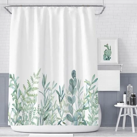 BETTERLIFE Rideau De Douche Avec 12 Anneaux Pour La Fixation, 180x200 Cm, Plantes Vertes(D) 2 BETTERLIFE Rideau De Douche Avec 12 Anneaux Pour La Fixation, 180x200 Cm, Plantes Vertes(D) – Image 2