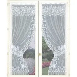 HOMEMAISON Paire De Rideaux "Bonne-Femme" Dentelle Et Franges Blanc 60 X 120 Cm - Blanc