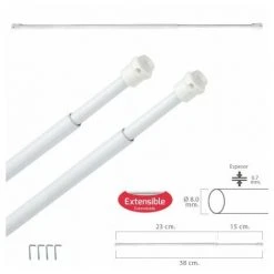 MAURER Visillo Bar Allungabile 23/38 Cm. Con Molla A Pressione, Supporti E Ventose (2 Pezzi)