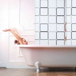 Relaxdays Store De Douche Carré, 80x240 Cm, Rideau De Douche, Baignoire Bain Store, Fixation Plafond, Semi-transparent -Rideau et tringle Soldes 2024 31796792 3