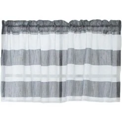 AIDUCHO 1 Panneau Rayé Poche Tringle Demi-Rideau Salle De Bain Court Niveaux Cantonnière - Gris 74x60cm