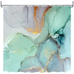 BRIDAY Rideaux De Douche En Marbre Coloré Pour Ensembles De Salle De Bain En Tissu Avec 12 Crochets Peinture à L'encre Abstraite à L'aquarelle, Texture De Jade Bleu Vert, Rayures Violettes Et Dorées, Décor D'impression Numérique Lavable En Machine -Rideau et tringle Soldes 2024 34726370 5
