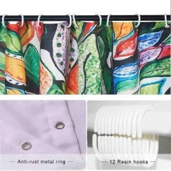 BETTERLIFE Rideau De Douche Anti Moisissure 180x200,Imprimé Végétal Rideau De Douche Pour Salle De Bain, Tissu Lavabl Rideau De Douche Avec 12 Crochets -Rideau et tringle Soldes 2024 35121302 4