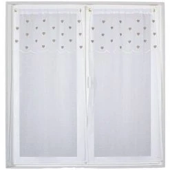 ENJOY HOME 2 Voiles Passe Tringle Polyester Sablé DELICATESSEN Top Coeurs - 60 X 90 Cm BLANC Brodé BEIGE