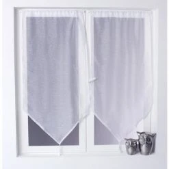 ENJOY HOME 2 Voiles Passe Tringle Base Pointe à Pompons SABLUTHEO Voile Polyester Sablé