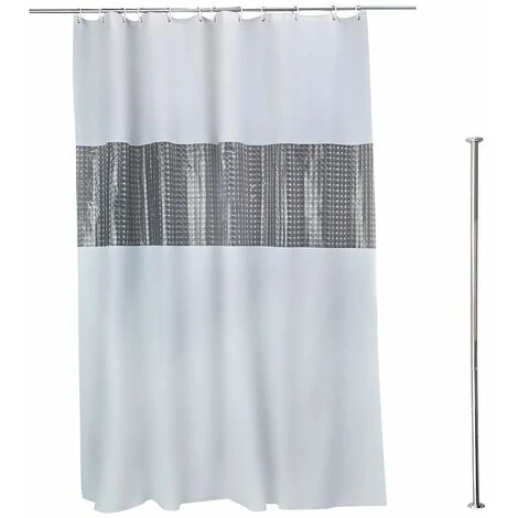 CIRRUS Barre De Douche à Tension Sans Percage Avec Rideau De Douche 180x200cm Tissu Impermeable Blanc Avec Crochets - Lot 2 Articles - Blanc 1 CIRRUS Barre De Douche à Tension Sans Percage Avec Rideau De Douche 180x200cm Tissu Impermeable Blanc Avec Crochets - Lot 2 Articles - Blanc