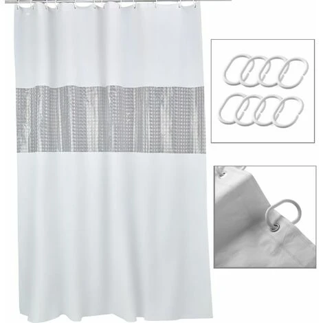 CIRRUS Barre De Douche à Tension Sans Percage Avec Rideau De Douche 180x200cm Tissu Impermeable Blanc Avec Crochets - Lot 2 Articles - Blanc 2 CIRRUS Barre De Douche à Tension Sans Percage Avec Rideau De Douche 180x200cm Tissu Impermeable Blanc Avec Crochets - Lot 2 Articles - Blanc – Image 2