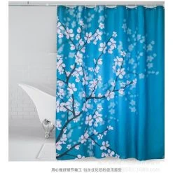 SUNFLOWER Japonais Rideau De Douche, Motif Sakura Bloom, Tissu Ensemble De Décor De Salle De Bain Avec Crochets, 180 Cm X 200 Cm, Essence Bleu Pâle Rose -Rideau et tringle Soldes 2024 36984303 4