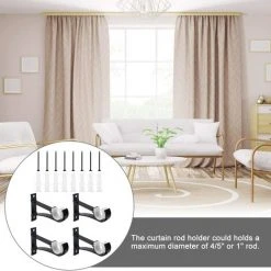 Kueatily 4 PCS Support Tringle Rideaux En Alliage D'Aluminium 11*8cm Support De Poteau De Rideau Antirouille Draperie Tringle Supports Avec Vis Et Tube D'Expansion Pour Salon Bureau Etudier Chambre -Rideau et tringle Soldes 2024 37231344 5
