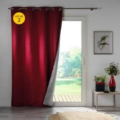 CDAFFAIRES Lot De 2 Rideaux Isolant Phonique Thermique Occultant 140 X 260 Cm Darko Rouge - Bordeaux
