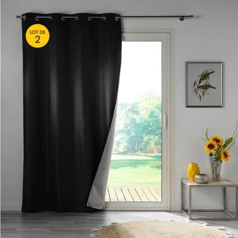 DOUCEUR D'INTRIEUR Lot De 2 Rideaux Isolant Phonique Thermique Occultant 140 X 260 Cm Darko Noir - Noir 1 DOUCEUR D'INTRIEUR Lot De 2 Rideaux Isolant Phonique Thermique Occultant 140 X 260 Cm Darko Noir - Noir