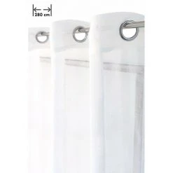 RIDEAUDISCOUNT Voilage Grande Largeur 280 X 240 Cm à 14 Oeillets Effet Lin Naturel Uni Blanc - Blanc