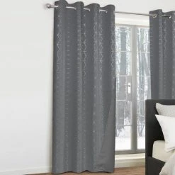 IDMARKET Lot De 2 Rideaux Thermiques Gris Anthracite Motif Géométrique 140x240 Cm - Gris