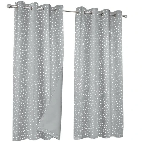 IDMARKET Lot De 2 Rideaux Thermiques Gris Clair Motif étoile 140x180 Cm - Gris 2 IDMARKET Lot De 2 Rideaux Thermiques Gris Clair Motif étoile 140x180 Cm - Gris – Image 2