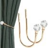 ILOVEMILAN Embrasses De Rideaux, Crochets Embrasse Avec Boule De Cristal Pour Draperie, Métal Doré, Support De Rideau Décoratif Pour La Maison, Bureau