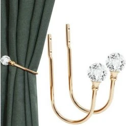 ILOVEMILAN Embrasses De Rideaux, Crochets Embrasse Avec Boule De Cristal Pour Draperie, Métal Doré, Support De Rideau Décoratif Pour La Maison, Bureau