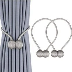 TRIOMPHE Embrasse à Rideaux Avec Boucle Magnétique Rideau Clips Corde Décoratives Attache De Rideau Pour Maison Salon Chambre Bureau Paquet De 2（Gris Argent）