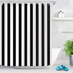 BRIDAY Rideau De Douche Noir Et Blanc, Rideau De Salle De Bain à Rayures, Tissu Polyester Imperméable 150 X 180 Cm, Décoration De Salle De Bain élégante, Crochet à Boucle Inclus -Rideau et tringle Soldes 2024 39680130 3