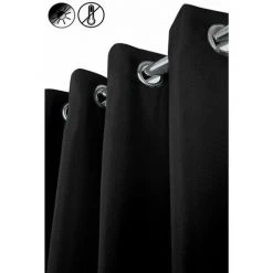 RIDEAUDISCOUNT Rideau Occultant Thermique 135 X 240 Cm à Oeillets Anti-Froid Uni Noir - Noir