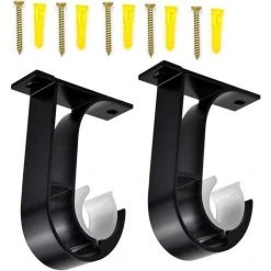 BETTERLIFE 2pcs Support De Tringle à Rideau Supports De Fixation Au Plafond Support Tringle Penderie En Alliage De Zinc Pour Chambre Salon Avec Vis Tuyaux D'expansion (Noir)