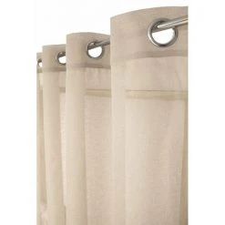 RIDEAUDISCOUNT Voilage 140 X 240 Cm à Oeillets Effet Naturel Destructuré Uni Beige - Naturel