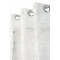 RIDEAUDISCOUNT Voilage 135 X 240 Cm à Oeillets Dévoré Motif Fleur Uni Blanc - Blanc