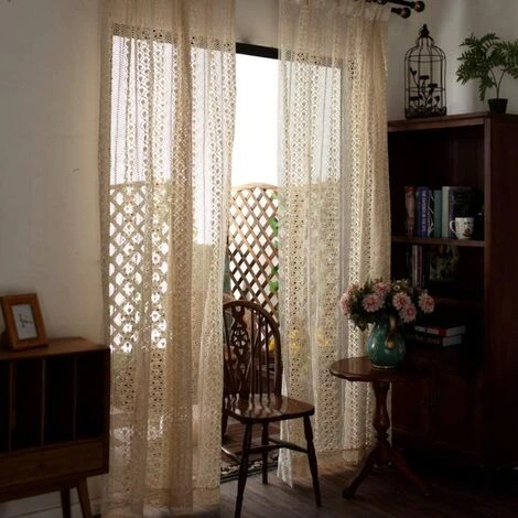 BEARSU Pays Américain Rideaux,Chanvre De Coton Pastorale Crochet Creux Voilage,Balcon Chambre écran De Fenêtre Beige A 150x150cm(59x59inch) 3 BEARSU Pays Américain Rideaux,Chanvre De Coton Pastorale Crochet Creux Voilage,Balcon Chambre écran De Fenêtre Beige A 150x150cm(59x59inch) – Image 3