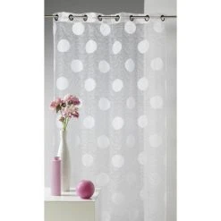 HOMEMAISON Voilage En Organza Jacquard Brodé Motif Gros Rond Blanc 130 X 240cm - Blanc