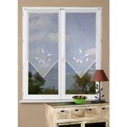 HOMEMAISON Petits Vitrages En Pointe Brodés "Feuilles" Blanc 45 X 90 Cm - Blanc