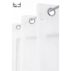 RIDEAUDISCOUNT Voilage 280 X 240 Cm à 14 Oeillets Grande Largeur Effet Lisse Grande Transparence Uni Blanc - Blanc