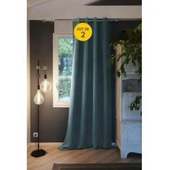 CDAFFAIRES Lot De 2 Rideaux Luxe Occultant + Isolant Phonique Polaire L180 X H260 Cm Laponie Bleu Canard - Bleu Canard