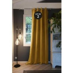 CDAFFAIRES Lot De 2 Rideaux Luxe Occultant + Isolant Phonique Polaire L180 X H260 Cm Laponie Jaune - Jaune