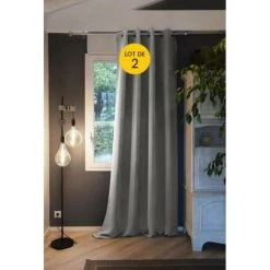 CDAFFAIRES Lot De 2 Rideaux Luxe Occultant + Isolant Phonique Polaire L180 X H260 Cm Laponie Gris - Gris