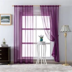VERSAILLESFR Rideau Voilage Violet 140x160 Cm Rideau Court Souple Passe Tringle Prêt à Poser Voilages Intérieurs Semi-Transparant Lot De 2 Rideaux Pour Petites Fenêtres Salon Moderne Cuisine Chambre Fille -Rideau et tringle Soldes 2024 41576506 3