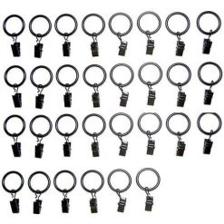 TANABATA Antirouille Anneaux De Rideaux Avec Pinces Metal Rideau Clips Crochet Anneaux Pour Rideaux Avec Pince En Métal Pinces Pour Anneaux De Rideau Diamètre 35 Mm Noir (30 Pièces)
