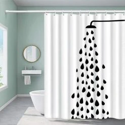 Rideau De Douche, Tissu Rideaux De Douche 180x200,Résistant à La Moisissure Imperméable Avec Des Crochets,Rideau Douche Pour Salle De Bains,Irisfr,（Motif De Douche Noir）