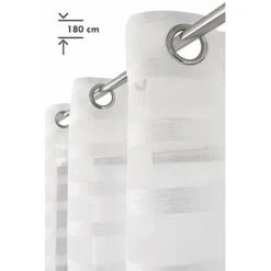 RIDEAUDISCOUNT Voilage Petite Hauteur 140 X 180 Cm à Oeillets Rayures Satinées Horizontales Blanc - Blanc