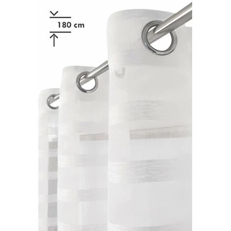 RIDEAUDISCOUNT Voilage Petite Hauteur 140 X 180 Cm à Oeillets Rayures Satinées Horizontales Blanc - Blanc 1 RIDEAUDISCOUNT Voilage Petite Hauteur 140 X 180 Cm à Oeillets Rayures Satinées Horizontales Blanc - Blanc
