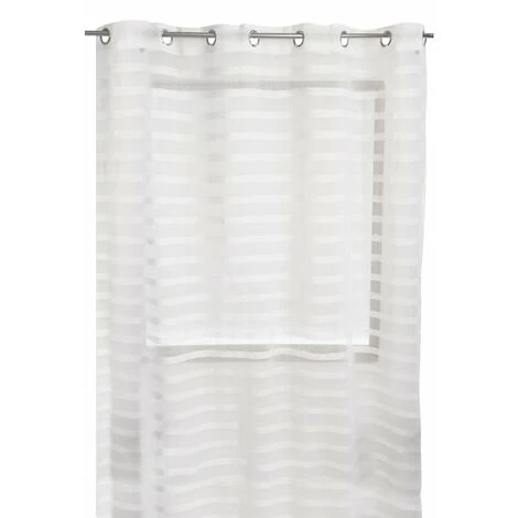 RIDEAUDISCOUNT Voilage Petite Hauteur 140 X 180 Cm à Oeillets Rayures Satinées Horizontales Blanc - Blanc 2 RIDEAUDISCOUNT Voilage Petite Hauteur 140 X 180 Cm à Oeillets Rayures Satinées Horizontales Blanc - Blanc – Image 2
