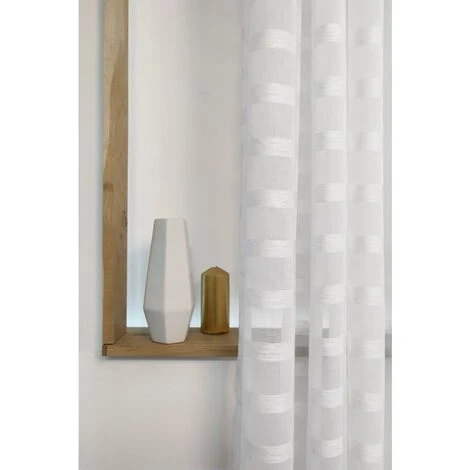 RIDEAUDISCOUNT Voilage Petite Hauteur 140 X 180 Cm à Oeillets Rayures Satinées Horizontales Blanc - Blanc 3 RIDEAUDISCOUNT Voilage Petite Hauteur 140 X 180 Cm à Oeillets Rayures Satinées Horizontales Blanc - Blanc – Image 3