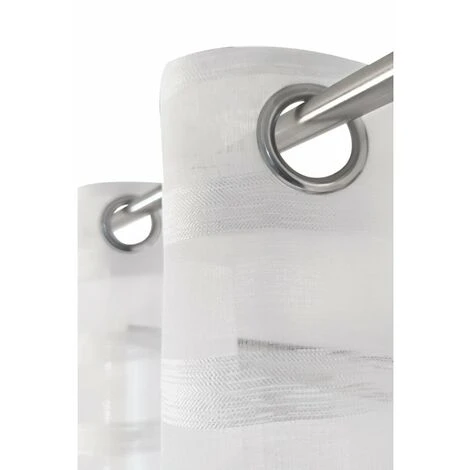 RIDEAUDISCOUNT Voilage Petite Hauteur 140 X 180 Cm à Oeillets Rayures Satinées Horizontales Blanc - Blanc 4 RIDEAUDISCOUNT Voilage Petite Hauteur 140 X 180 Cm à Oeillets Rayures Satinées Horizontales Blanc - Blanc – Image 4