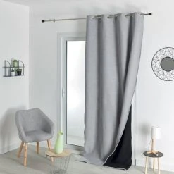 HOMEMAISON Rideau Double Face Polaire Et Thermique Gris Mineral 140 X 260 Cm - Gris Mineral