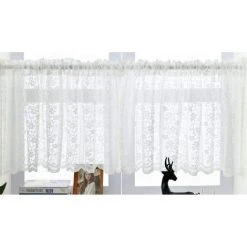 DKSFJKL Rideaux Rideau Bistro Semi-transparent Broderie Fleurs Blanches Semi-transparent Rideau Court Pour Cuisine Salon Chambre Porte Rideau Fleur 100x61cm