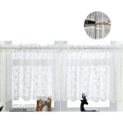 DKSFJKL Rideaux Rideau Bistro Semi-transparent Broderie Fleurs Blanches Semi-transparent Rideau Court Pour Cuisine Salon Chambre Porte Rideau Fleur 100x61cm -Rideau et tringle Soldes 2024 45336093 3
