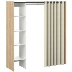 SYMBIOSIS - Dressing TOM Une Colonne Chêne Naturel Et Rideau écru - Quercia Naturale E Tenda Ecru