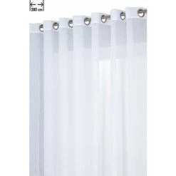 RIDEAUDISCOUNT Voilage 280 X 240 Cm 14 Oeillets Grande Largeur Mat Fines Lignes Tissées Blanc - Blanc