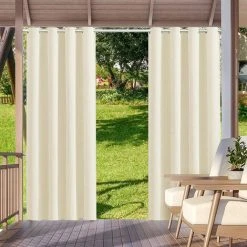 Fei Yu Rideau Imperméable Extérieur, Isolation Thermique, Coupe-Vent Et Protection UV Rideaux Occultants Convient Pour Les Jardins, Pavillons, Balcons,Terrasse (Beige, 2 PCS / 132 X 213 CM)