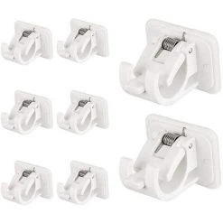 TINOR 8 Pièces Fixations Sans Perçage Tige, Support Tringle à Rideau Auto Adhésif, Supports Crochet Draperie, Support Fixation Tringle à Rideaux Avec Boucle Ressort Pour Maison, Salle Bain, Hôtel, Plastique
